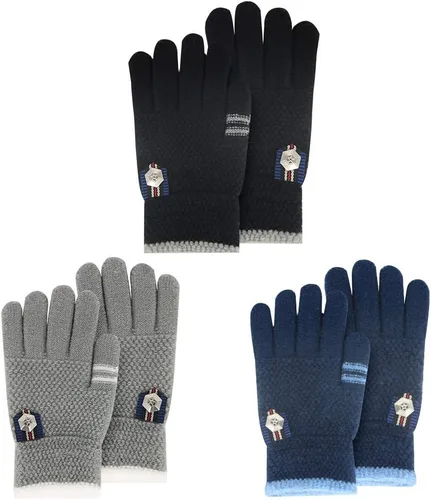 ORVINNER Guantes de invierno para niños y niñas, 3 pares de guantes cálidos con forro de lana para niños pequeños, guantes térmicos de punto