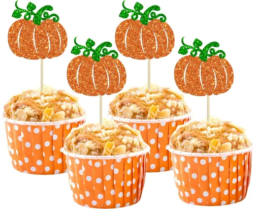 Miniatura 11 de 24 adornos para cupcakes de calabaza para niños o niñas con purpurina para revelación de género, decoración para cupcakes de calabaza, pies