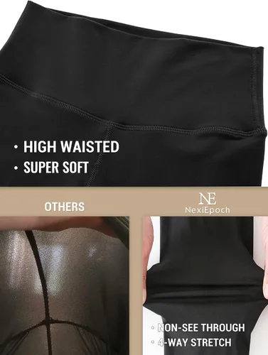 Miniatura 4 de Paquete de 4 leggings para mujer, diseño suave de tiro alto, con control de abdomen, no se traslucen, pantalones deportivos de yoga negros