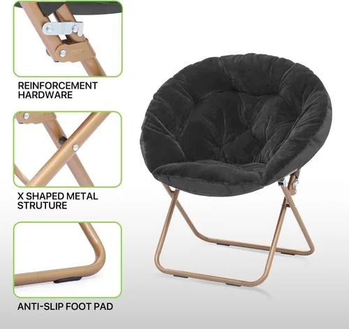 Miniatura 8 de Magshion Silla plegable tipo platillo para adultos con otomana, silla de lectura circular para dormitorio, sala de estar y residencia estudiantil
