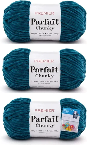 Miniatura 8 de Premier Yarns Parfait - Hilo de felpilla grueso, 3.5 onzas, peso súper voluminoso, paquete de 3 unidades con soportes para punto de Bella (chocolate)