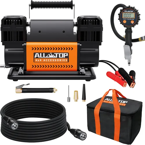 Miniatura 4 de ALL-TOP Compresor de Aire de Doble Cilindro con Kit Inflador de Neumáticos con Manómetro de Presión Digital, Inflador Portátil 12V 12.35 pies³/Min