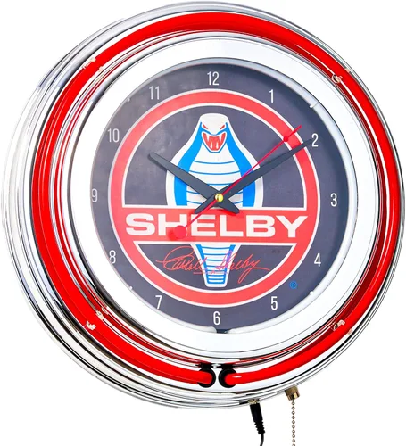 American Art Decor Reloj de pared retro neón – Reloj analógico vintage redondo a pilas con cadena de tracción – para bar, cueva de hombre, garaje,
