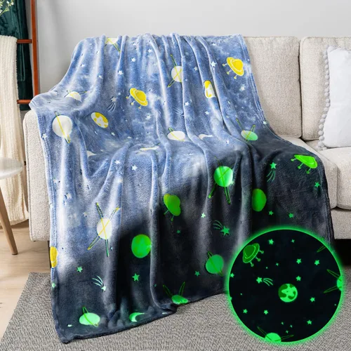 Pavilia - Manta que brilla en la oscuridad, regalo de planeta espacial para niñas y niños, manta de felpa suave para niños de 1 a 10 años, 50x60