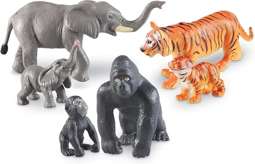 Learning Resources Jumbo Jungle Animals Mommas y Bebés - Juguetes de animales de safari, figuras de animales pequeños, figuras de juguete para