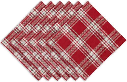 DII Holiday Sprigs - Mesa de comedor y decoración de cocina, juego de servilletas, 20 x 20, cuadros Dobby rojos y blancos, 6 piezas