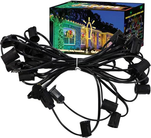 Miniatura 15 de Cadena de luces de Navidad C9 de 25 pies, enchufes de luz E17 con separación de 12 pulgadas, juego de cadena de luces C9 blanco para decoración