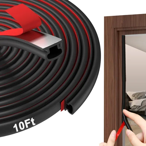 Miniatura 9 de alophoty Burlete para puerta – Tira de sellado de puerta de goma TPE autoadhesiva de 10 pies para marco de puerta, sello de ventana, aislamiento