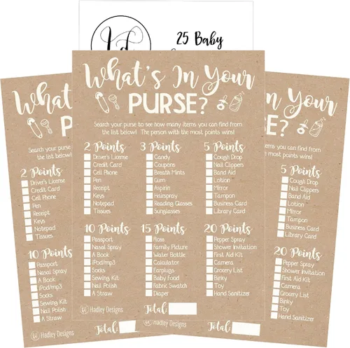 Miniatura 4 de Hadley Designs Juegos de baby shower para 25 invitados – Kraft Whats in Your Purse Baby Shower Game, juegos de baby shower para niños y niñas