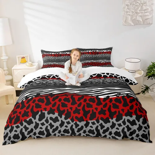 Miniatura 18 de Juego de funda de edredón con estampado de leopardo, tamaño individual, juego de ropa de cama rústica con rayas de piel de cebra, decoración