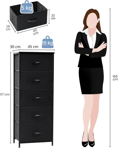 Miniatura 3 de Crestlive Products Torre de almacenamiento vertical para vestidor - Estructura resistente de acero, parte superior de madera, cajones de tela Negro