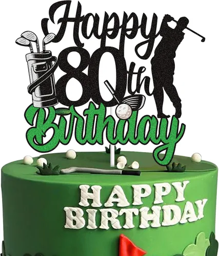 Decoración de pastel de golf de 80 cumpleaños negro verde golf 80 años jugador de pelota decoración de pastel 1943 temática deportiva suministros