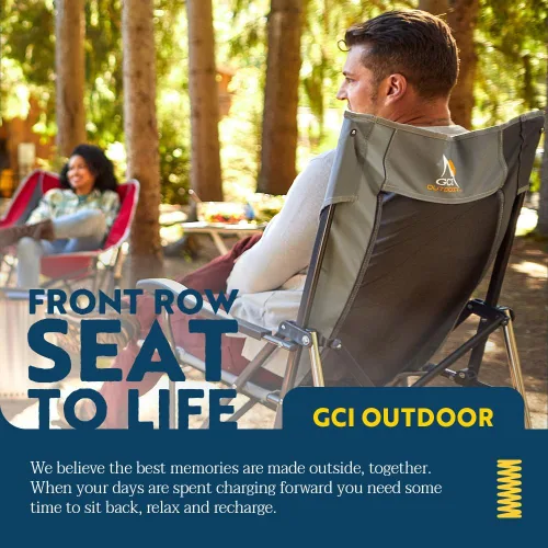 Miniatura 6 de GCI Outdoor Roadtrip Rocker Silla de Camping Silla Mecedora Portátil y Plegable con Reposabrazos Sólidos y Duraderos, Portavasos y Respaldo Verde