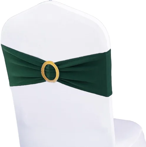 Miniatura 12 de Paquete de 50 bandas elásticas para sillas de bebé azul para boda, bandas elásticas de licra con hebilla deslizante, arcos de sillas de spandex