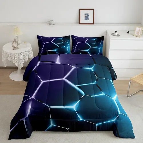 Miniatura 32 de Feelyou Juego de edredón de nido de abeja, edredón hexagonal rojo degradado para niños, niñas, adolescentes, juego de ropa de cama geométrico, Multi