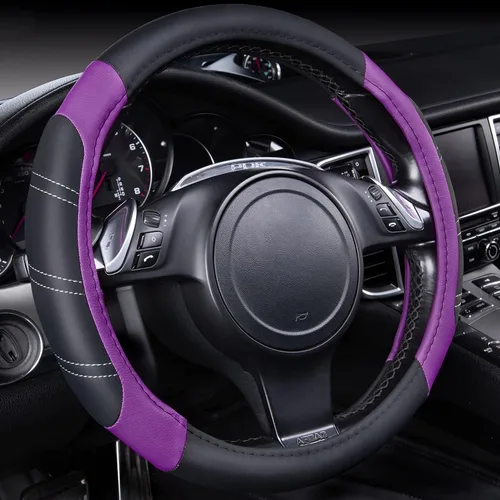 Miniatura 9 de CAR PASS Funda para volante deportiva de cuero de microfibra con veta de madera de 14.5-15 pulgadas, universal, se adapta al 95% de camiones, SUV
