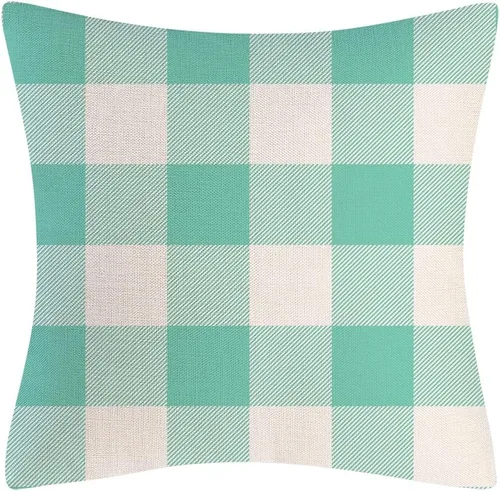 Miniatura 2 de Fundas de almohada decorativas rústicas de Aqua y blanco a cuadros estilo búfalo para sofá, funda de almohada para granja, decoración