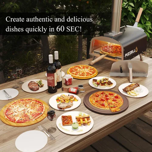Miniatura 7 de PIZZELLO Horno de pizza para exteriores de 12 pulgadas, con propano y leña, multicombustible, con quemador de gas, bandeja de madera, piedra, Negro