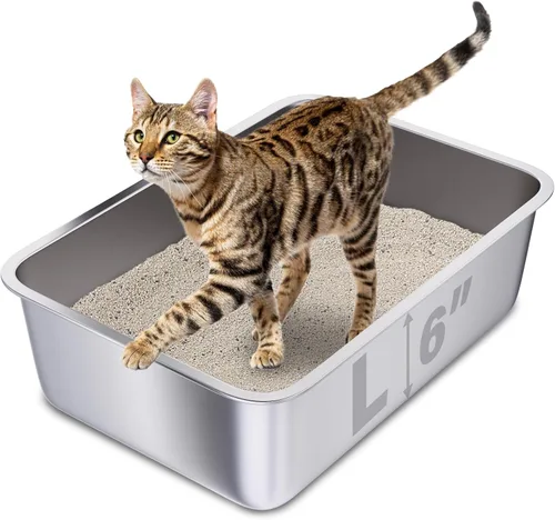 Miniatura 16 de Caja de arena de acero inoxidable con tapa, caja de arena de metal XL, cajas de arena para gatos antifugas de orina, extra grande para gatos