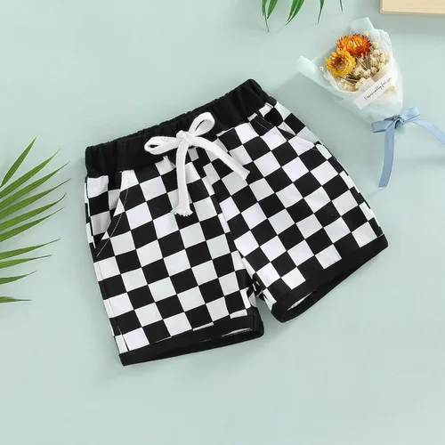 Miniatura 3 de Pantalones cortos de verano para bebé, con estampado a cuadros, de algodón, casuales, cintura elástica, pantalones cortos para correr