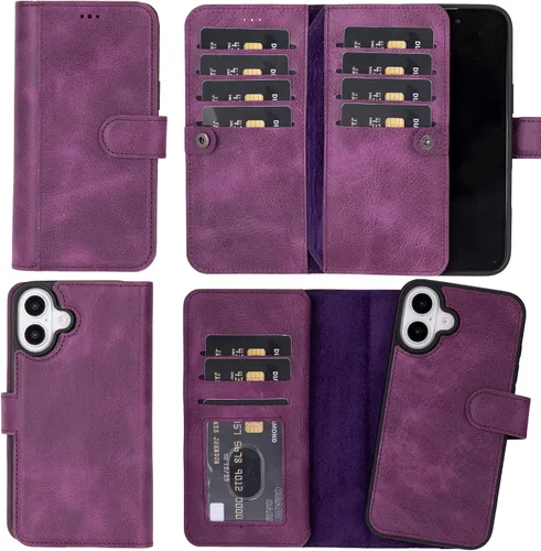 Miniatura 75 de HARDISTON Funda de piel auténtica de alta calidad hecha a mano para iPhone 11 Pro de 5.8 pulgadas, tarjeteros de doble folio, funda magnética Negro