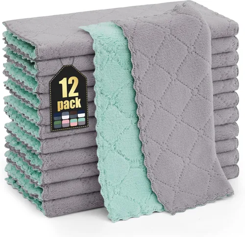 Miniatura 65 de Homaxy - Paquete de 12 trapos de cocina (10 x 10 pulgadas, morado), de terciopelo coral, supersuaves y absorbentes, de secado rápido, paño