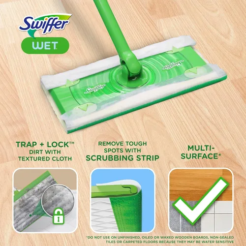 Miniatura 2 de Swiffer Barrido + trapeador, repuesto de almohadillas húmedas, limpiador de suelos para suciedad, polvo, cabello, paños de limpieza para trapear