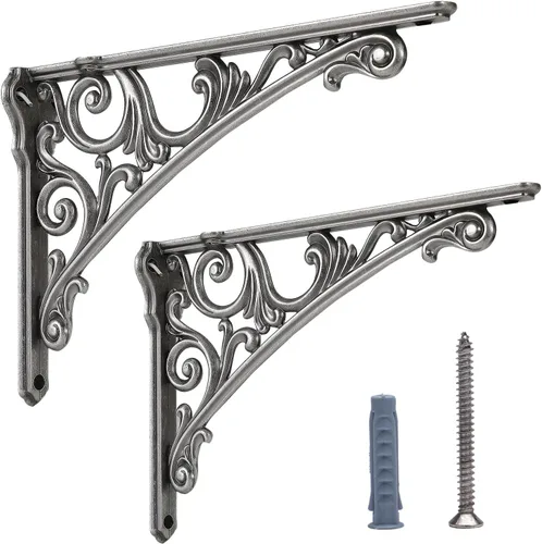 Miniatura 10 de HARPOON Soportes de estante de 8 pulgadas, paquete de 2 soportes de pared resistentes barrocos para cocina, estantes decorativos de latón antiguo