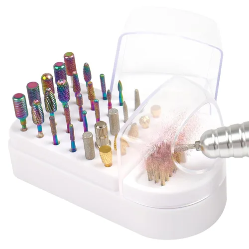 Miniatura 8 de Soporte para brocas de uñas 2 en 1 y estuche para cepillos de limpieza, 30 agujeros, a prueba de polvo, para arte de uñas, caja de almacenamiento