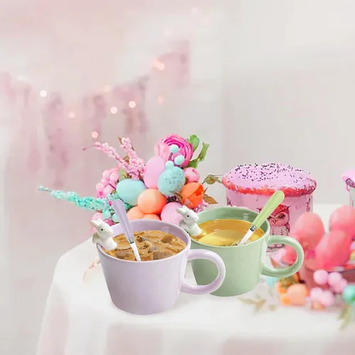 Miniatura 7 de BigNoseDeer Lindas tazas de conejo de Pascua con conejo 3D en el interior, taza de café de cerámica Kawaii de conejo con cuchara, regalos lindos
