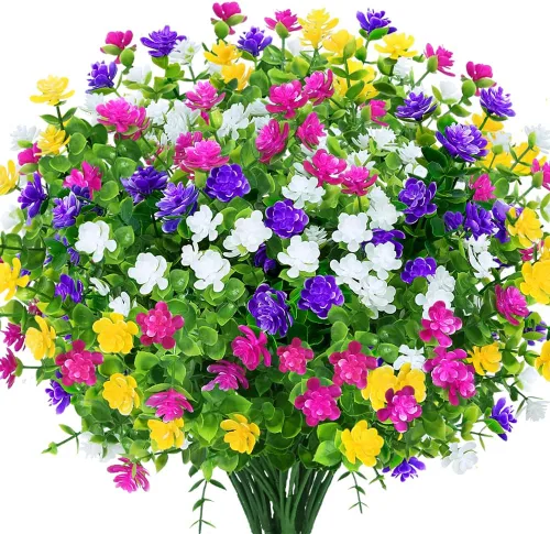 16 paquetes de flores artificiales para exteriores, resistentes a los rayos UV, plantas de boj falsas, vegetación sintética para interiores y Mezcla