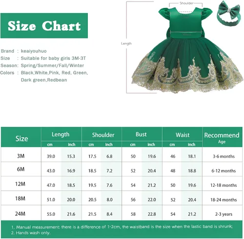 Miniatura 7 de 3M-3T - Vestido de niña para bebé, vestido de boda, vestido formal de encaje bordado + diadema