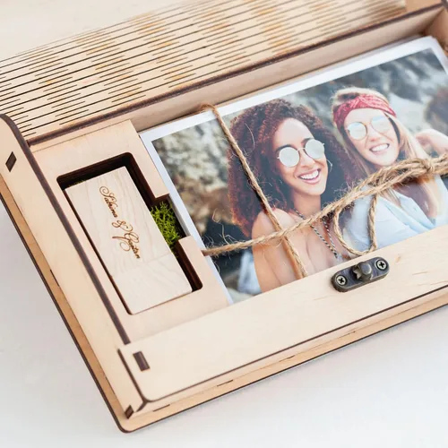 Miniatura 4 de Caja de fotos de boda para impresiones, caja de memoria de madera para fotos y unidad flash USB 3.0 (opcional), caja de regalo personalizada