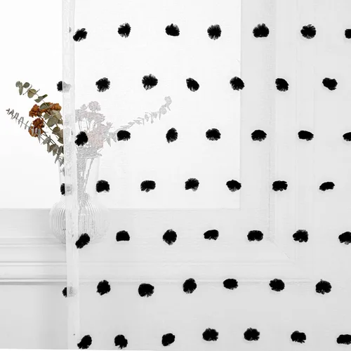 Miniatura 9 de MYSKY HOME Cortinas transparentes negras con pompones de 45 pulgadas, 2 paneles, 52"W x 45"L, dormitorio, cocina, cuarto de bebé, bolsillo para Pom