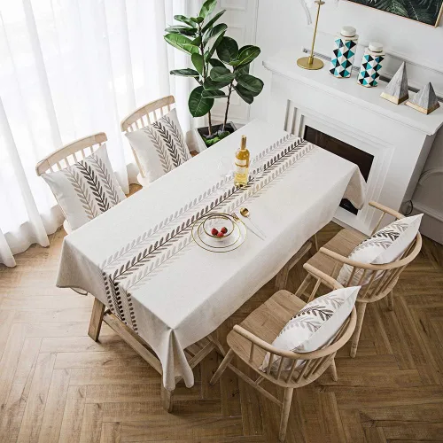 Miniatura 2 de Cotton Linen Striped Tablecloth/Tablecloth with Tassel Grey Rectangle/Oblong 140 x 178 cm