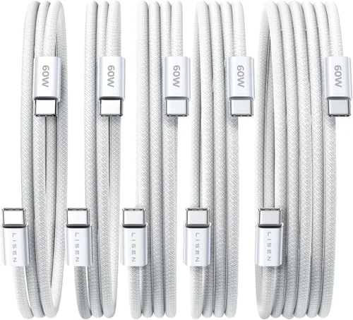 Miniatura 29 de LISEN Cable USB C a USB C, paquete de 5 [3.3/3.3/6.6/6.6/10 pies] para iPhone 17, cable C a C de carga rápida para iPad, iPhone 16 15 Pro Max, Negro