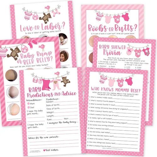 Miniatura 12 de Hadley Designs Juegos de baby shower para 25 invitados, juego de baby shower rosa para niña, juego de baby shower, juego de baby shower verdadero