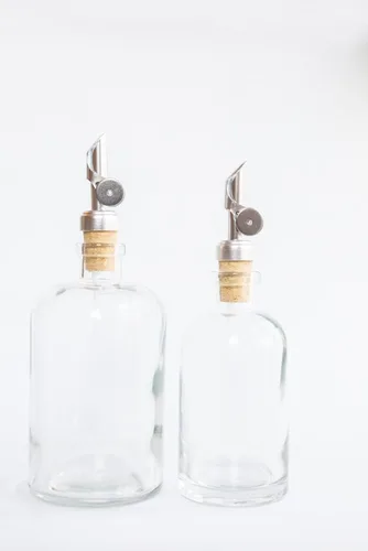 Miniatura 3 de Rail19 Dispensador de enjuague bucal de vidrio transparente con boquilla de vertido de metal, dispensador de aceite de cocina y vinagre, perfecto
