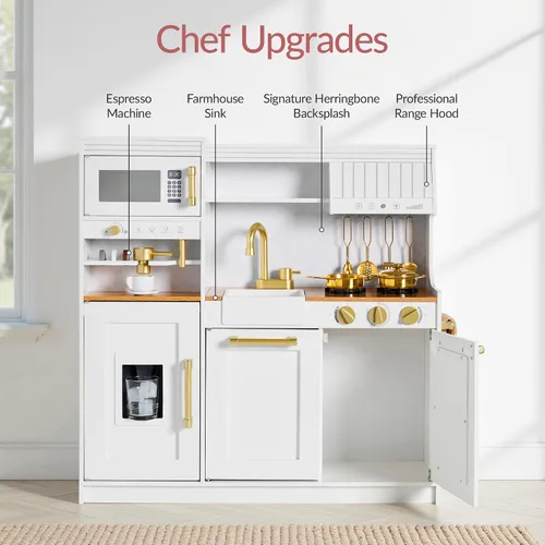 Miniatura 5 de Best Choice Products Cocina de juego de simulación para niños, juego interactivo de madera para niños pequeños con máquina de espresso, Blanco