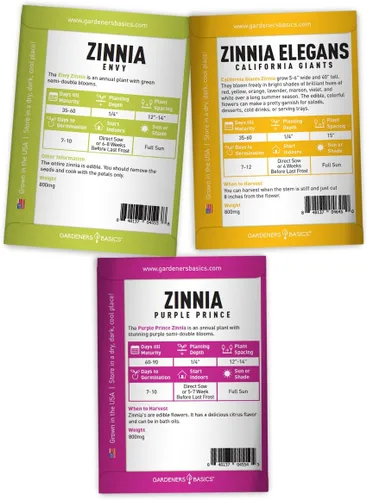 Miniatura 3 de Gardeners Basics, Semillas de Zinnia para plantar al aire libre (5 variedades) variedades de pulbelina, lilliput, envidia, príncipe púrpura y pompón