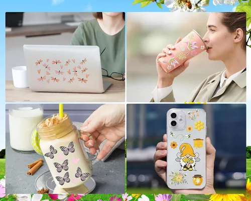 Miniatura 3 de Rngmsi Envoltura de Taza UV DTF - 8 Hojas Envolturas de Taza UV DTF de Abeja para 16 oz, Calcomanías Uvdtf de Gnomos Mariposa Panal, Calcomanías