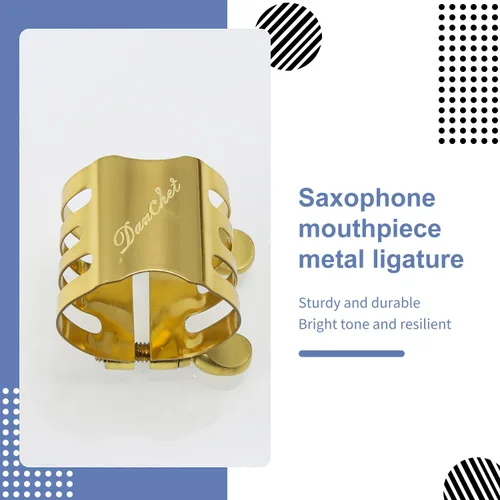 Miniatura 5 de Ligadura de saxofón alto Ligadura de clarinete Tornillos dobles Oro Alto Saxofón Ligadura Sujetador Boquilla Accesorios..