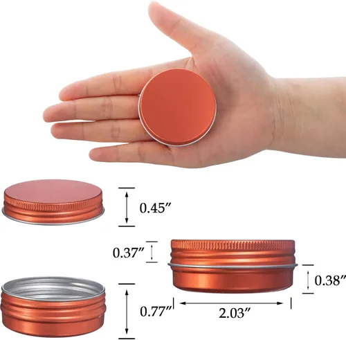 Miniatura 2 de Recipiente de aluminio de 1 oz / 30ml con tapa de rosca y etiquetas en blanco (Naranja - Paquete de 32)