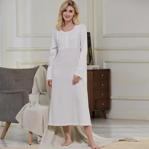 Miniatura 8 de Keyocean Camisones para mujer, algodón suave, cómodo, ligero, manga larga, camisón para dormir