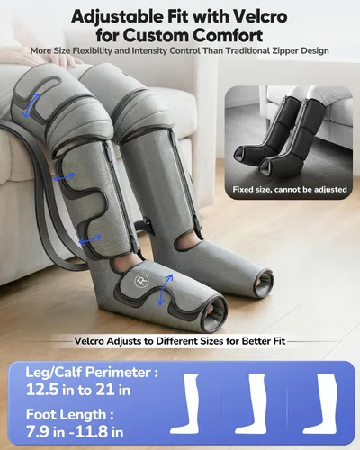 Miniatura 6 de Masajeador de piernas de compresión de aire con calor: masajeador de piernas para circulación y alivio del dolor, botas de compresión secuencial