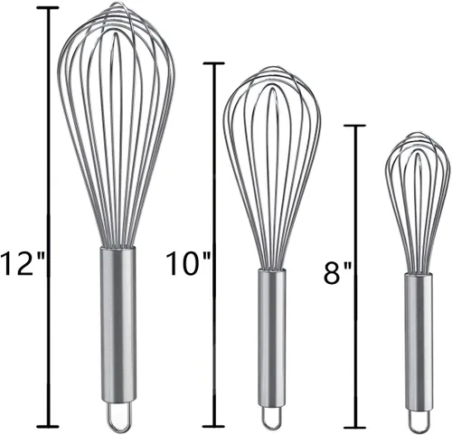 Miniatura 11 de Batidores para cocinar, paquete de 3 batidores de acero inoxidable para mezclar, batir, batir y agitar, versión mejorada, juego de batidores