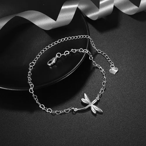 Miniatura 6 de Yuren Pulsera de tobillo ajustable de libélula para mujer, bañada en plata, sandalia descalza, cadena para, Chapado en plata