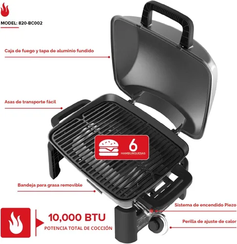 Miniatura 3 de Nexgrill Parrilla de gas propano portátil de 1 quemador con tapa, encendido piezoeléctrico, 10,000 BTU, 183 pulgadas cuadradas, parrilla de mesa