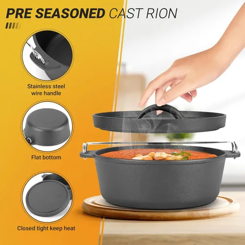 Miniatura 3 de Northriver Casting Olla de Horno Holandés de Hierro Fundido con Tapa, para Platos Pequeños, Guarniciones, Juego de Utensilios de Cocina de Camping