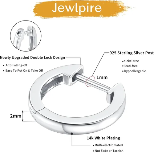 Miniatura 5 de Jewlpire 925 Sterling Silver Post 14K Real Gold Plated Small Hoop Earrings for Women Girls, Hypoallergenic Lightweight 15mm20mm Cubic Zirconia